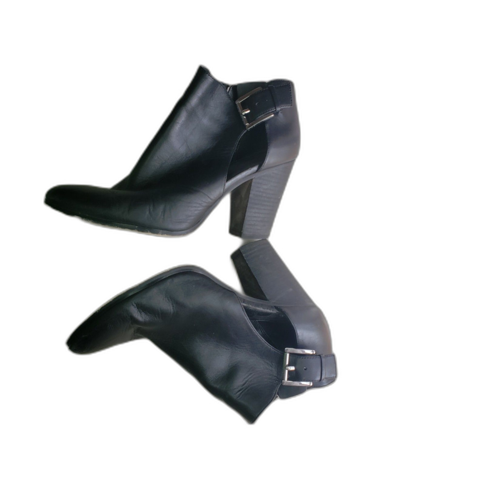 Michael Kors Black Leather Cutout Ankle Booties Boots Chunky Heel Sz 8